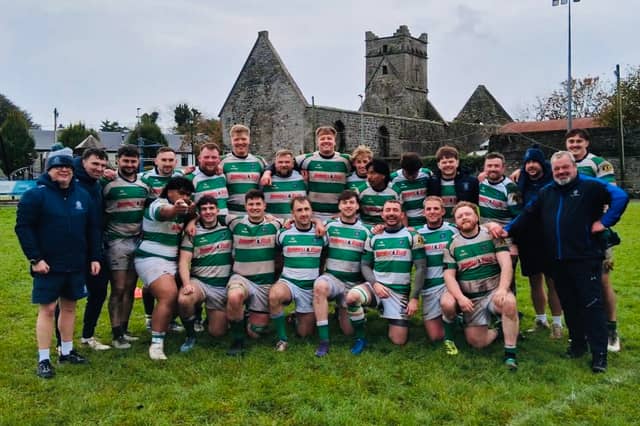 The Omagh Accies team pictured after their All-Ireland Junior Cup over Dunmore RFC.