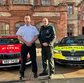 NIFRS Station Commander, Brian Birney and PSNI Derry City & Strabane Inspector, Cathal Pearce.