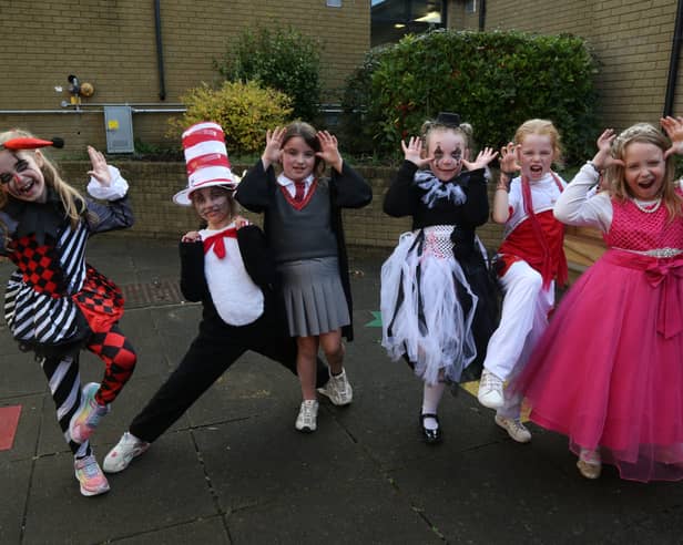 Year four pupils, Ariya, Clara, Ellie, Aibrean, Niamh and Clodagh enjoyed the halloween disco at St Conor's Primary School, Omagh. AN447326
