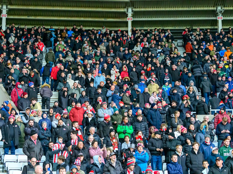 Sunderland fans in action at the Stadium of Light during the Premier League game against Leeds United. Photo by Chris Fryatt.
