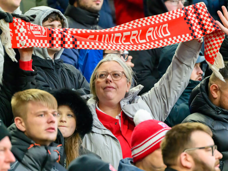 Sunderland fans in action at the Stadium of Light during the Premier League game against Leeds United. Photo by Chris Fryatt.
