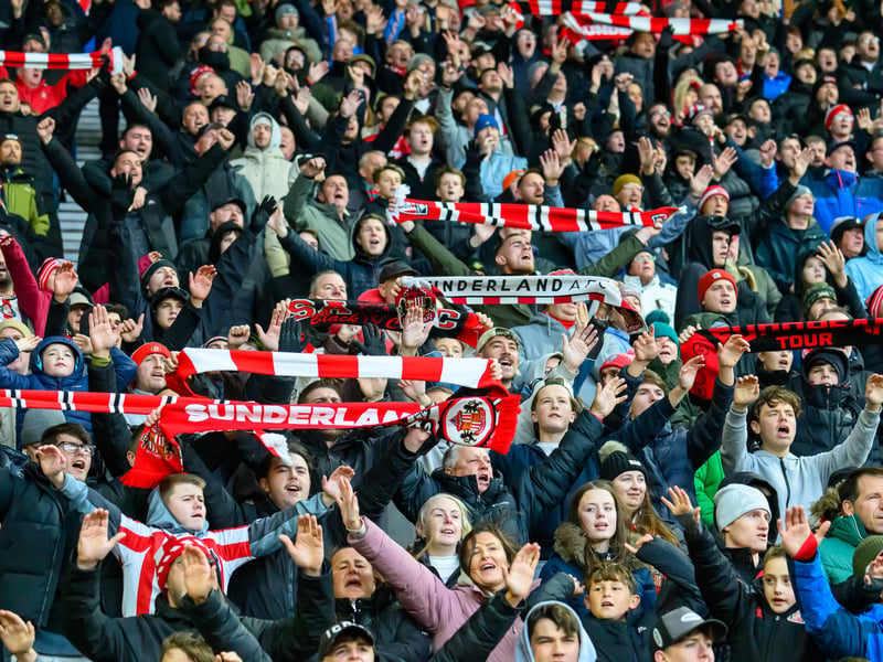Sunderland fans in action at the Stadium of Light during the Premier League game against Leeds United. Photo by Chris Fryatt.