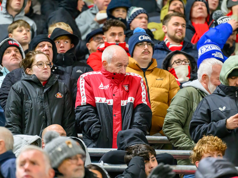 Sunderland fans in action at the Stadium of Light during the Premier League game against Leeds United. Photo by Chris Fryatt.