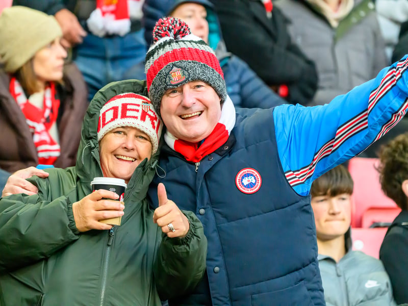 Sunderland fans in action at the Stadium of Light during the Premier League game against Leeds United. Photo by Chris Fryatt.