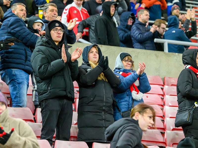 Sunderland fans in action at the Stadium of Light during the Premier League game against Leeds United. Photo by Chris Fryatt.
