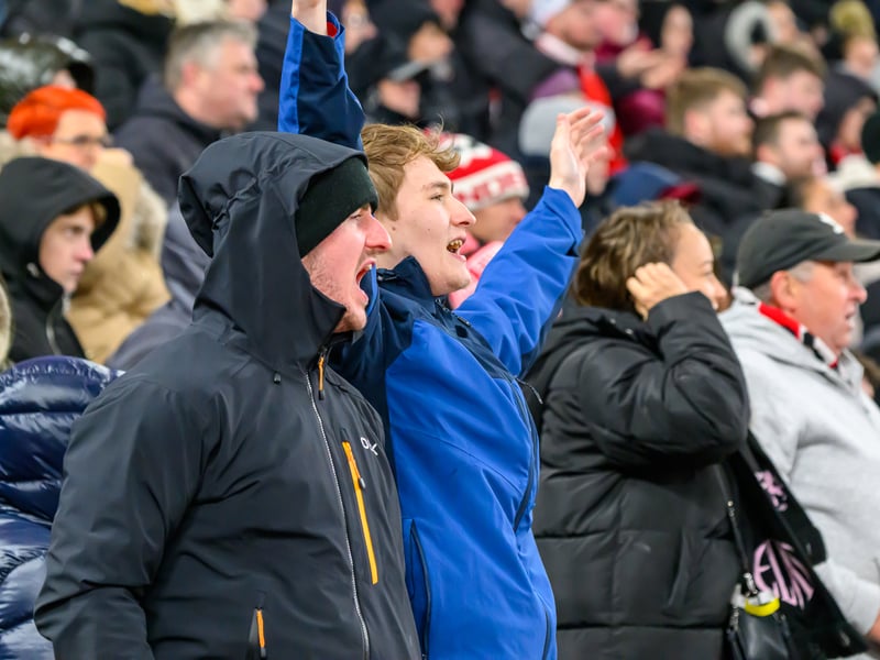 Sunderland fans in action at the Stadium of Light during the Premier League game against Leeds United. Photo by Chris Fryatt.