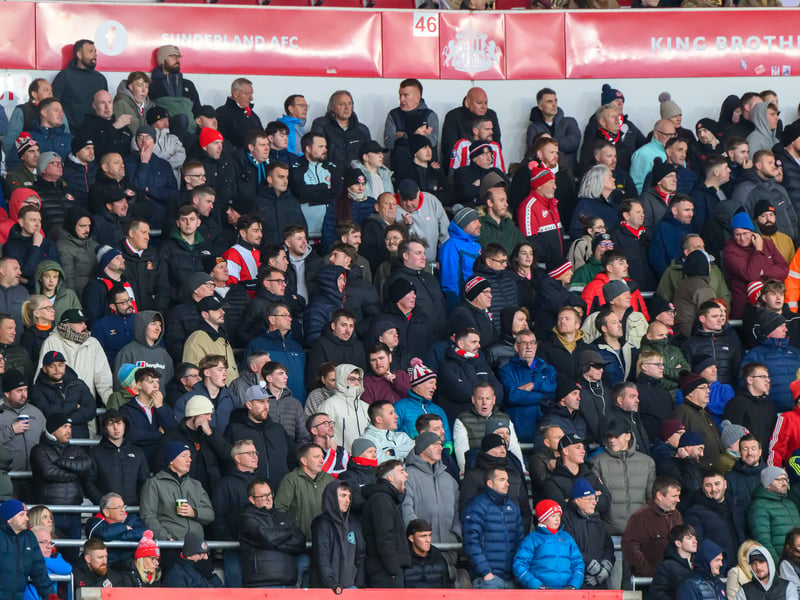 Sunderland fans in action at the Stadium of Light during the Premier League game against Leeds United. Photo by Chris Fryatt.