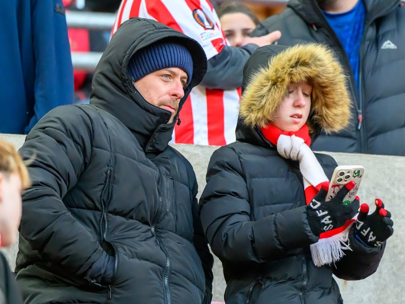 Sunderland fans in action at the Stadium of Light during the Premier League game against Leeds United. Photo by Chris Fryatt.