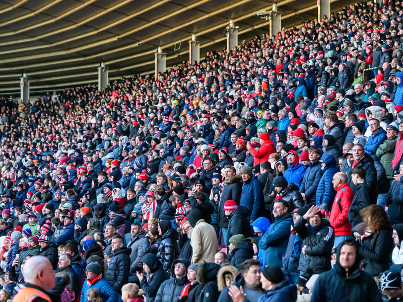 Sunderland fans in action at the Stadium of Light during the Premier League game against Leeds United. Photo by Chris Fryatt.