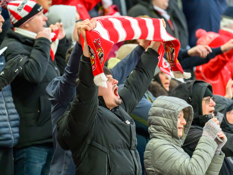 Sunderland fans in action at the Stadium of Light during the Premier League game against Leeds United. Photo by Chris Fryatt.