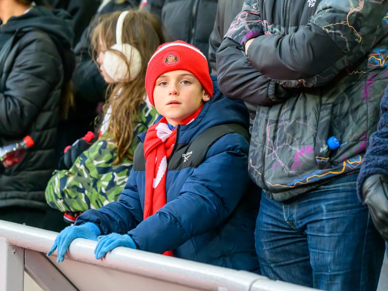 Sunderland fans in action at the Stadium of Light during the Premier League game against Leeds United. Photo by Chris Fryatt.