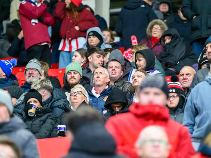 Sunderland fans in action at the Stadium of Light during the Premier League game against Leeds United. Photo by Chris Fryatt.