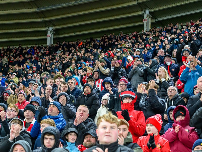 Sunderland fans in action at the Stadium of Light during the Premier League game against Leeds United. Photo by Chris Fryatt.