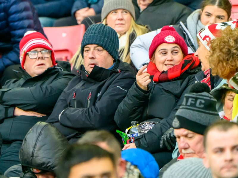 Sunderland fans in action at the Stadium of Light during the Premier League game against Leeds United. Photo by Chris Fryatt.