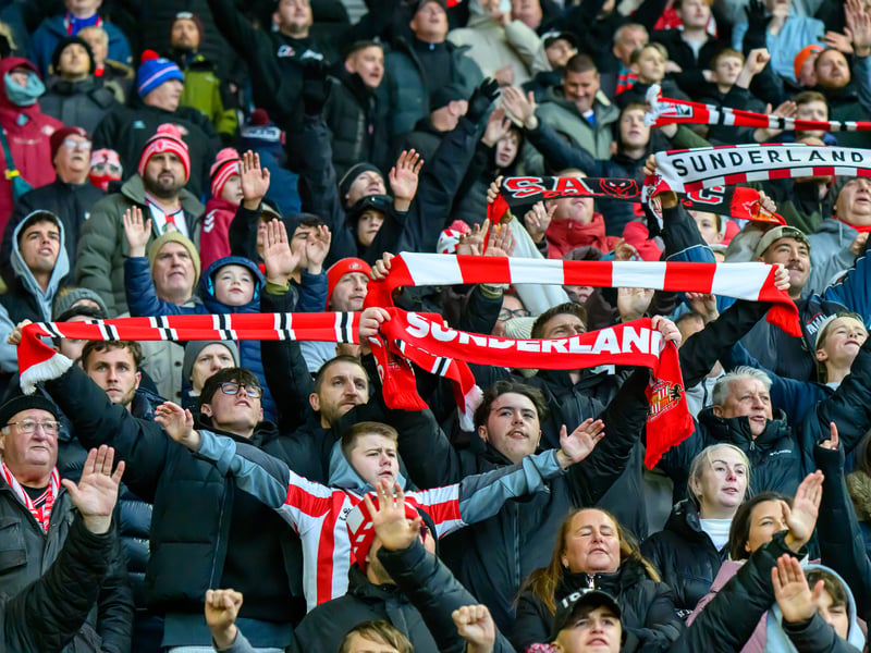 Sunderland fans in action at the Stadium of Light during the Premier League game against Leeds United. Photo by Chris Fryatt.