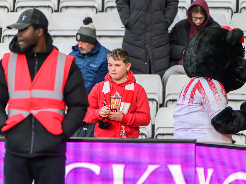 Sunderland fans in action at the Stadium of Light during the Premier League game against Leeds United. Photo by Chris Fryatt.