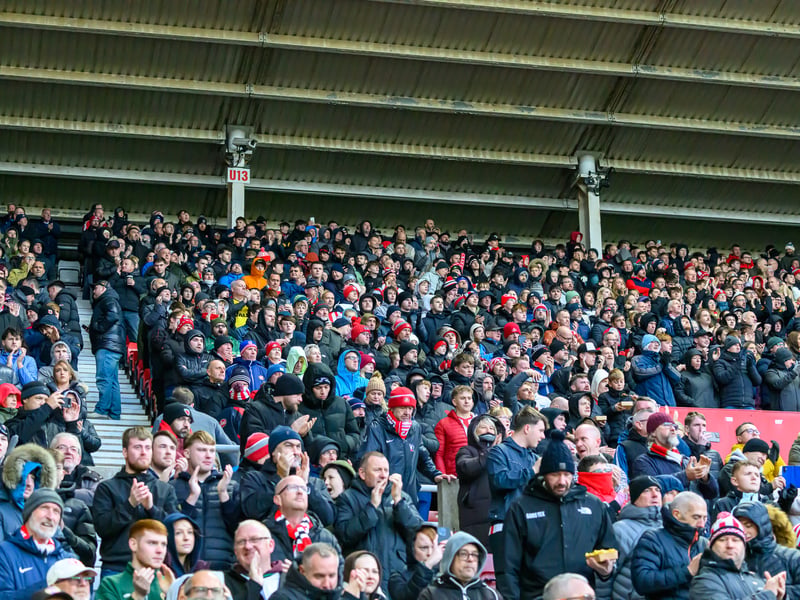 Sunderland fans in action at the Stadium of Light during the Premier League game against Leeds United. Photo by Chris Fryatt.