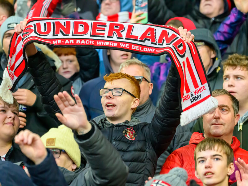 Sunderland fans in action at the Stadium of Light during the Premier League game against Leeds United. Photo by Chris Fryatt.