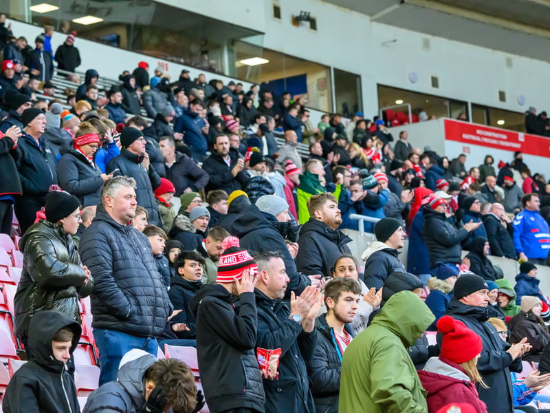 Sunderland fans in action at the Stadium of Light during the Premier League game against Leeds United. Photo by Chris Fryatt.