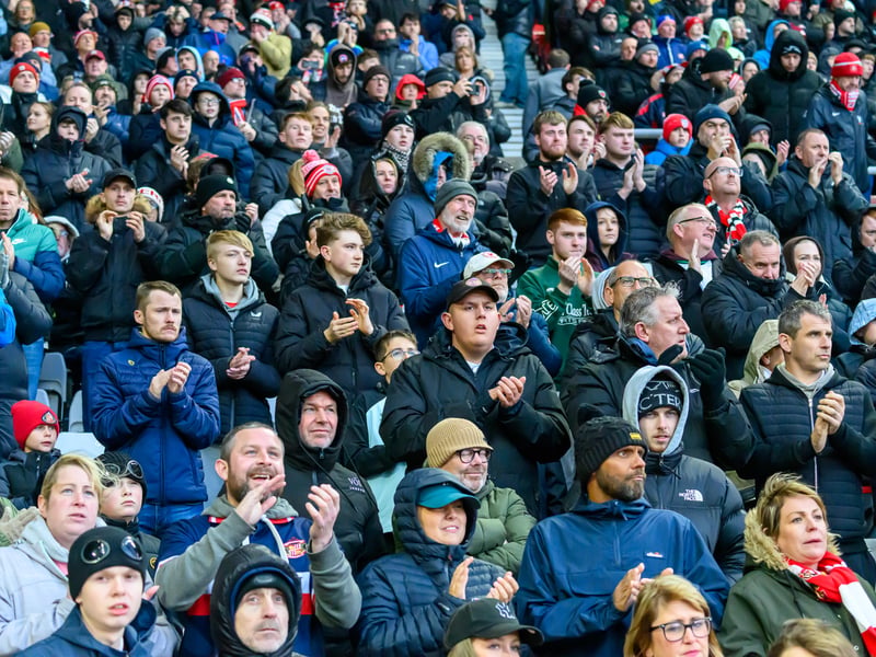 Sunderland fans in action at the Stadium of Light during the Premier League game against Leeds United. Photo by Chris Fryatt.