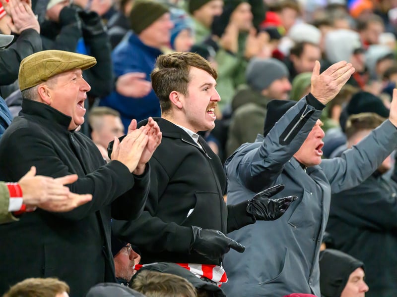 Sunderland fans in action at the Stadium of Light during the Premier League game against Leeds United. Photo by Chris Fryatt.