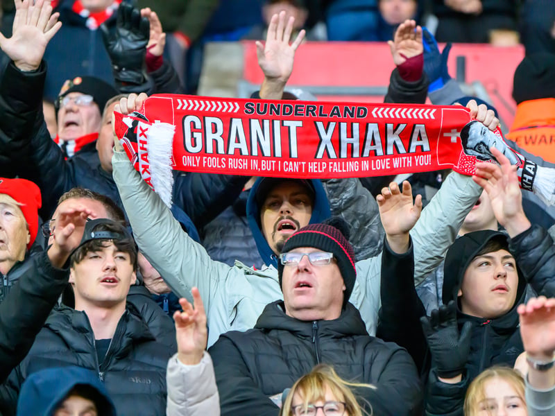 Sunderland fans in action at the Stadium of Light during the Premier League game against Leeds United. Photo by Chris Fryatt.