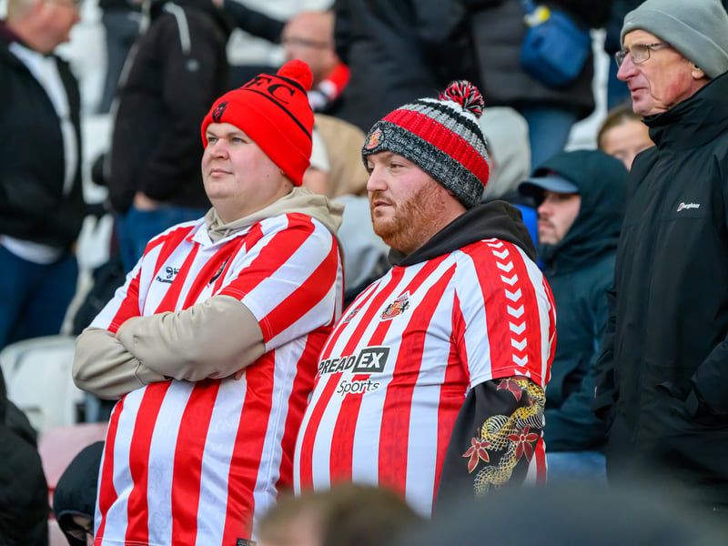 Sunderland fans in action at the Stadium of Light during the Premier League game against Leeds United. Photo by Chris Fryatt.