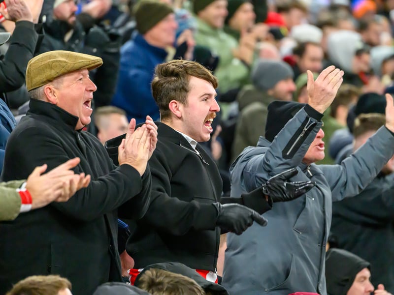 Sunderland fans in action at the Stadium of Light during the Premier League game against Leeds United. Photo by Chris Fryatt.