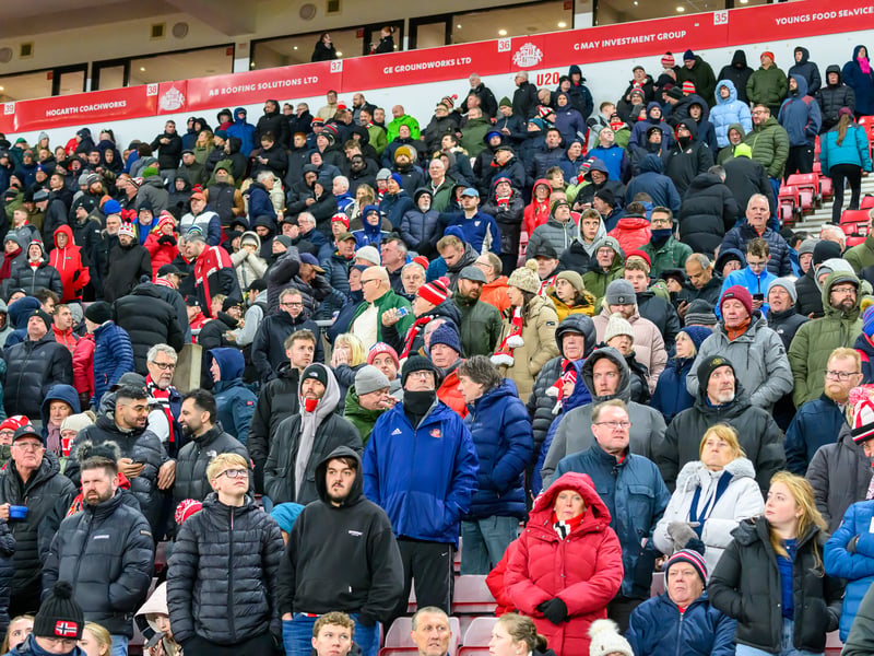 Sunderland fans in action at the Stadium of Light during the Premier League game against Leeds United. Photo by Chris Fryatt.