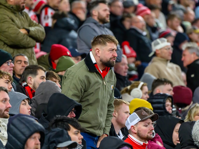 Sunderland fans in action at the Stadium of Light during the Premier League game against Leeds United. Photo by Chris Fryatt.