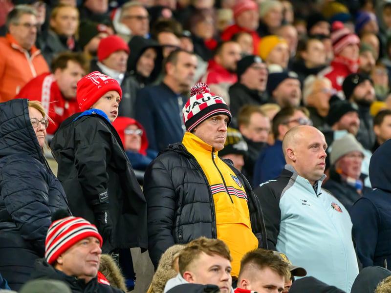 Sunderland fans in action at the Stadium of Light during the Premier League game against Leeds United. Photo by Chris Fryatt.