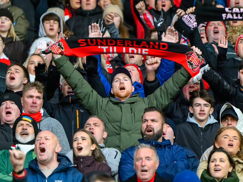 Sunderland fans in action at the Stadium of Light during the Premier League game against Leeds United. Photo by Chris Fryatt.
