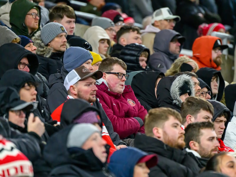Sunderland fans in action at the Stadium of Light during the Premier League game against Leeds United. Photo by Chris Fryatt.