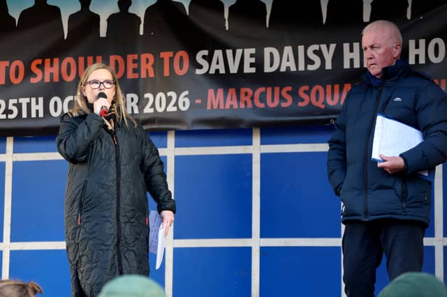 NEWRY mother Sinead Cole speaks at the Public Rally. Pictures: Noel Moan.