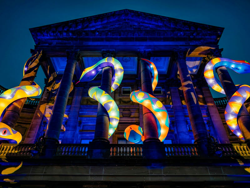 Paisley's historic buildings were lit up with spooky decorations,
