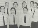 Pupils from St Joseph's Donaghmore, who were successful in winning the SELB section in mathematics. In the back row are, Sinead McDonald, Aoife McHugh, Sarah McGrath, Leanne Harte and Kathleen McIntosh. In the front row are Sheena Kelly, Katie Gallagher, Michaelene Hughes and Louise Nugent.