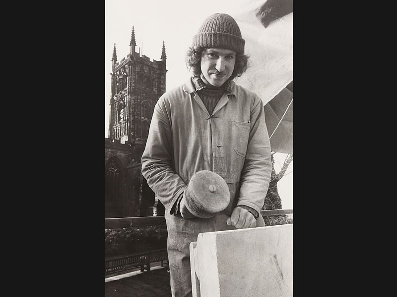 Stonemason Malcolm Hopcroft pauses from his chisel and mallet while working high up on the scaffolding outside Wolverhampton Art Gallery in January 1982. The 21-year-old craftsman was part of the first phase of an extensive restoration programme to replace weathered stonework overlooking both Lichfield Street and St Peter's Square, keeping the grand Victorian facade secure and sharp for years to come. Do you remember seeing the gallery shrouded in scaffolding during its major facelift in 1982