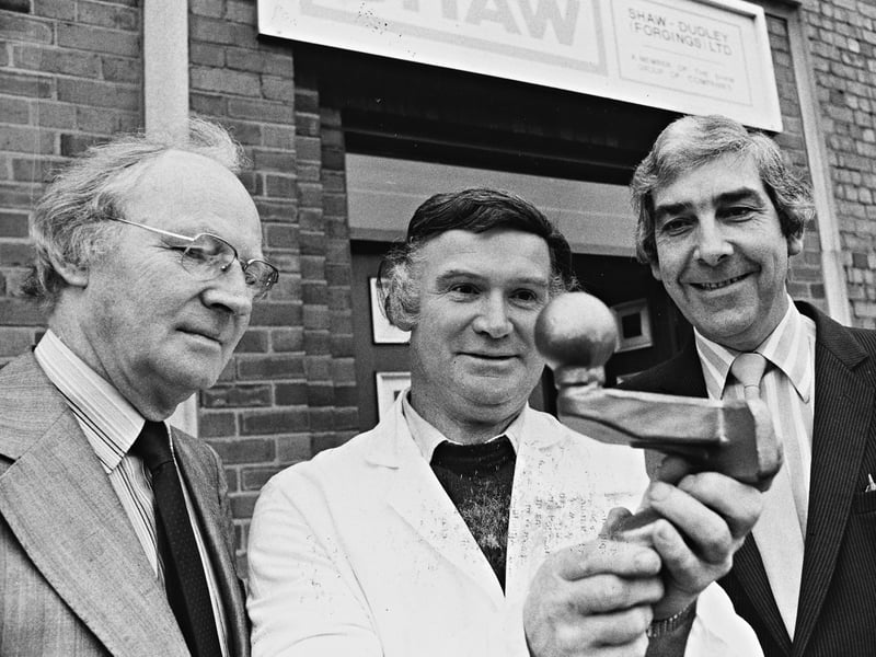 Managing director Alwyn Rosser, forge superintendent John Powell, and sales director Ray Wilkes examine their award-winning universal towing hitch at Shaw Dudley Forgings on Eagle Street, Wolverhampton, in late October 1982. The 40-strong firm topped the UK forgings industry league after their innovative coupling design was voted best in the country by the National Association of Drop Forgers and Stampers, paving the way for full commercial production. Do you remember working at Shaw Dudley Forgings or following Wolverhampton's proud industrial manufacturing achievements during the 1980s?
