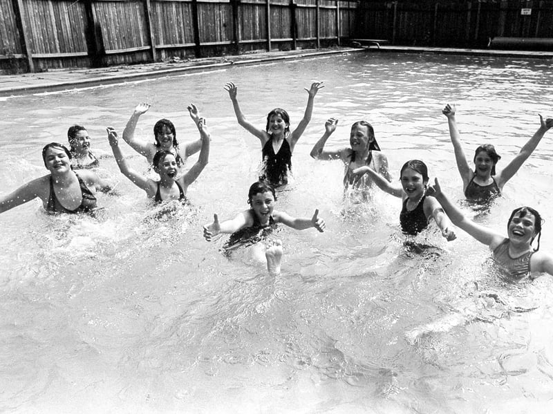 One of the great glories of the school was its outdoor pool. Here pupils were cooling off in June 1986. The pool was later filled in.