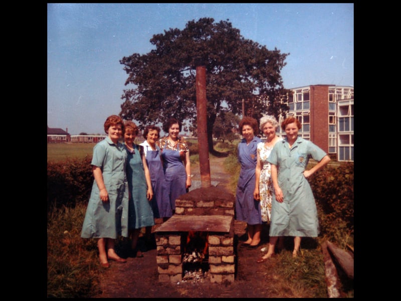 The cooks and dinner ladies in about 1960. And no, that isn't what they cooked on. The photo came from Mrs Christine Heighway - incidentally, daughter of Shrewsbury Town player Jackie Butler. She named them as, from left: Mrs Doris Davies, of Castle Road, Dawley; Christine's mother Mrs Marj Butler, of Springhill, Dawley; Mrs Lily Rogers, of Portley Road, Dawley, who apparently was called Lilty Rogers; Mrs Margery Amias, from Castle Road or Trinity Road, Dawley, who was the main cook. On the right hand side are Mrs Joan Bailey, from Deepfield Road; Mrs Annie Heighway from Johnston Road; and Mrs Vera Kitson, of Webb Crescent. After we published this picture in the past Margery Amias' daughter got in touch to explain what's going on. "The occasion was on a summer Saturday morning, about 1960, when a gentleman from the Shirehall in Shrewsbury had arranged to come along and show how to build a field kitchen in the event of a National Emergency."