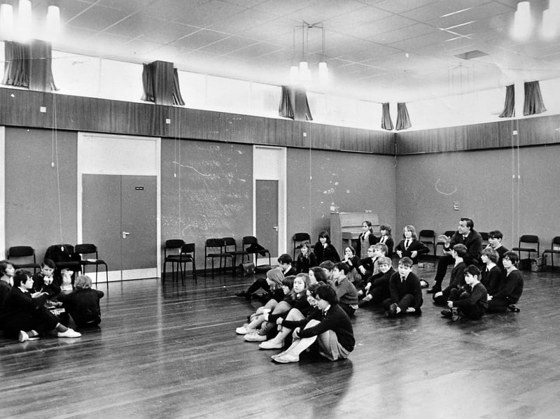 One of the new developments was the creation of a new assembly hall, which was called the Chetwood Hall, no doubt named after local council chairman George Chetwood. Here are pupils there in February 1972. The main assembly hall was called the Rainford Hall.