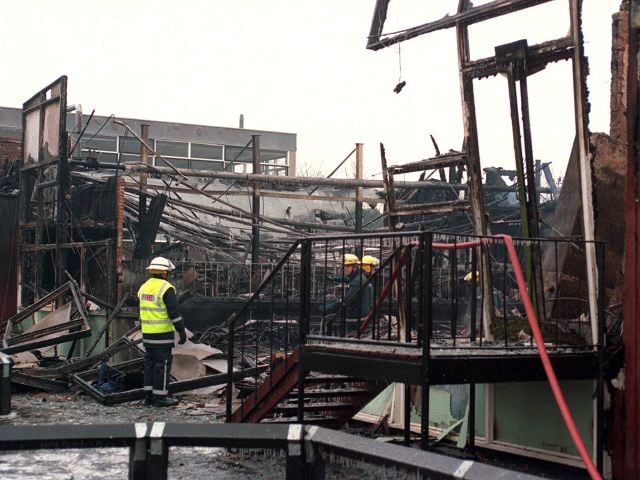 Sadly Phoenix was hit by a devastating fire which was started by arsonists on December 29, 1995. It burned down the main hall, canteen and gymnasium, which of course all had to be replaced. Here firefighters survey the aftermath of the blaze.