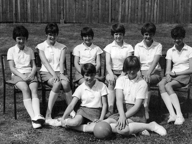 A netball team from around 1966 or 1967. Back from left: Pam Houlston, Jennifer Croft, Anne Owen, Barbara Ward, Joy Franks, Helen Jaundrell. Front, from left, Linda Hurdley and Diana Davies.