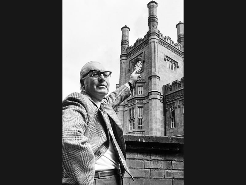 Retiring British Rail veteran Bert Roberts gestures towards the Shrewsbury Station clock tower on July 7, 1979, closing a remarkable 43-year railway career that included two decades spent climbing the tower to wind the historic Victorian mechanism by hand. Did you know Bert Roberts or remember seeing him on duty during his decades at Shrewsbury Station? Have you ever looked up at the station clock tower on Castle Foregate to check the time before catching a train?