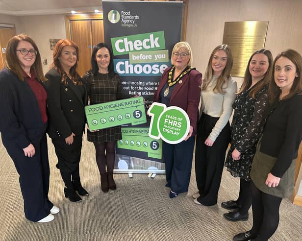 Lord Mayor of ABC Borough, Cllr Mary O’Dowd is pictured with Paula O’Neill, Environmental Health Manager at ABC Council and members of the Food
Safety team at ABC Council.