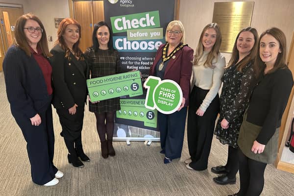 Lord Mayor of ABC Borough, Cllr Mary O’Dowd is pictured with Paula O’Neill, Environmental Health Manager at ABC Council and members of the Food
Safety team at ABC Council.