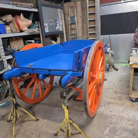 Old cart carefully restored by Cloughmills Men's Shed 