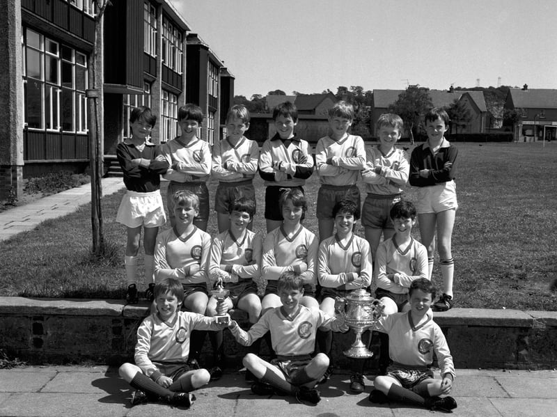 Clermiston Primary's school football team, winners of the Primary Schools Cup in June 1986.