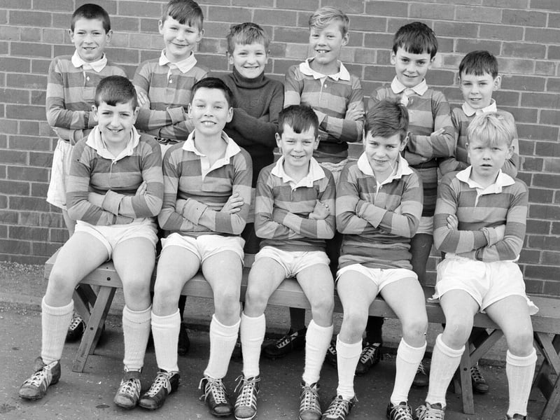Team photograph of the Hunter's Tryst Primary School football team taken in January, 1964. The school was closed in 2007.