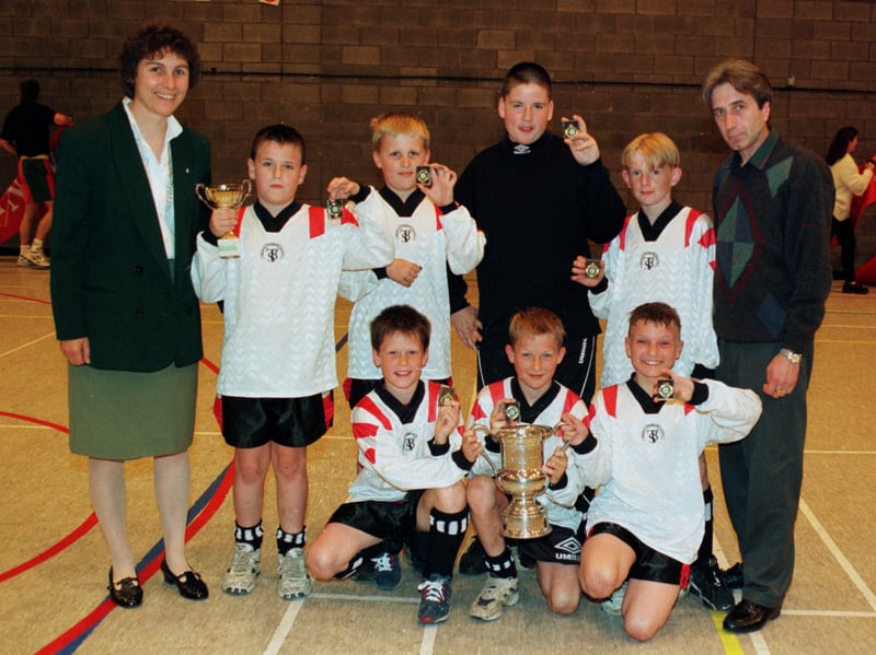 The 1997 Lothian & Borders Police/Evening News five-a-side football trophy winners, Towerbank Primary from Portobello.